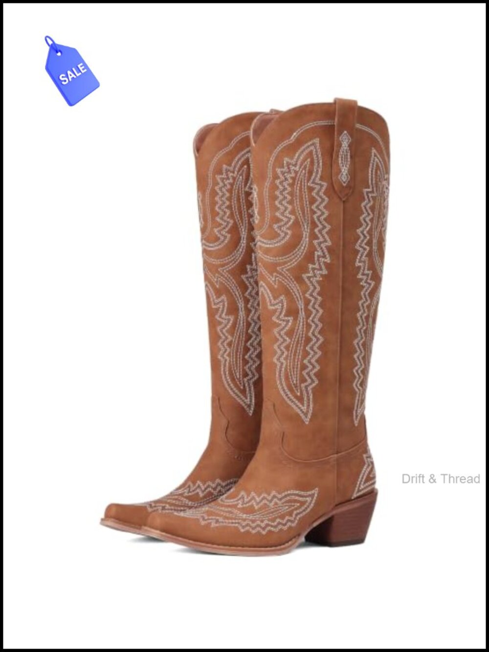 Women Knee High Cowboy Boots PU Leather Chunky Block Heel Western